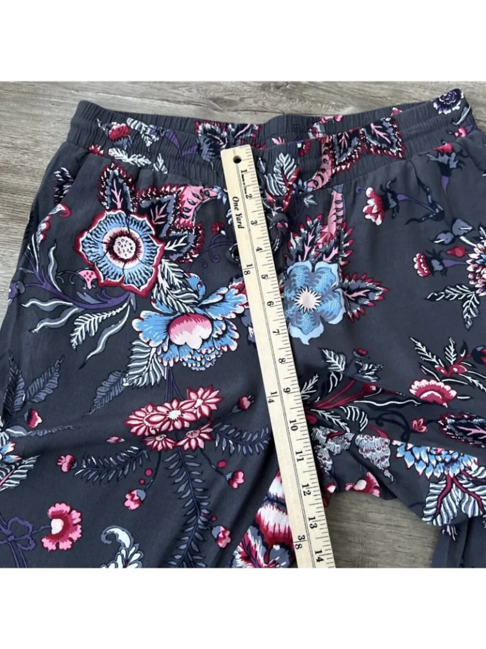 LOFT Drawstring Wide Leg Pants Purple Floral Full Length Womens Small